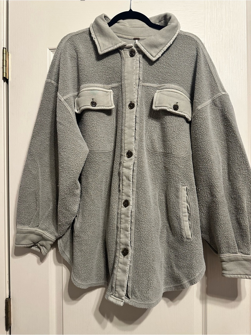 Free People Light Olive Teddy Shacket with Chest Pockets